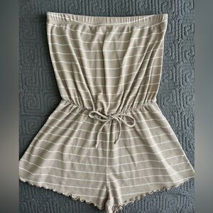 Blue Blush Tan and White Striped Romper